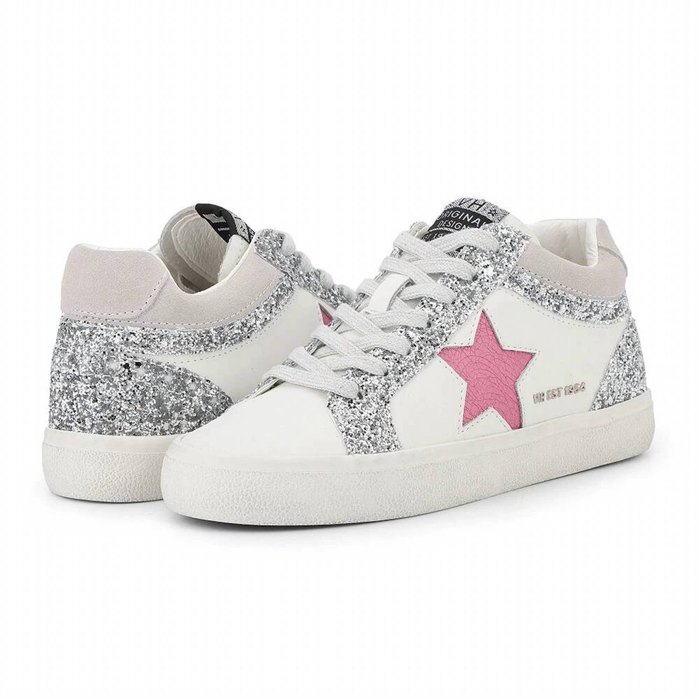NEW VINTAGE HAVANA women's bounce hightop glitter star sneaker in pink / white/s